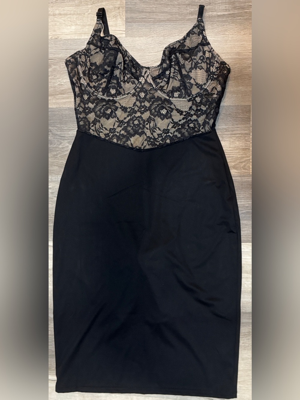 Elegant Black Lace-Top Sheath Dress W/ Under Shorts